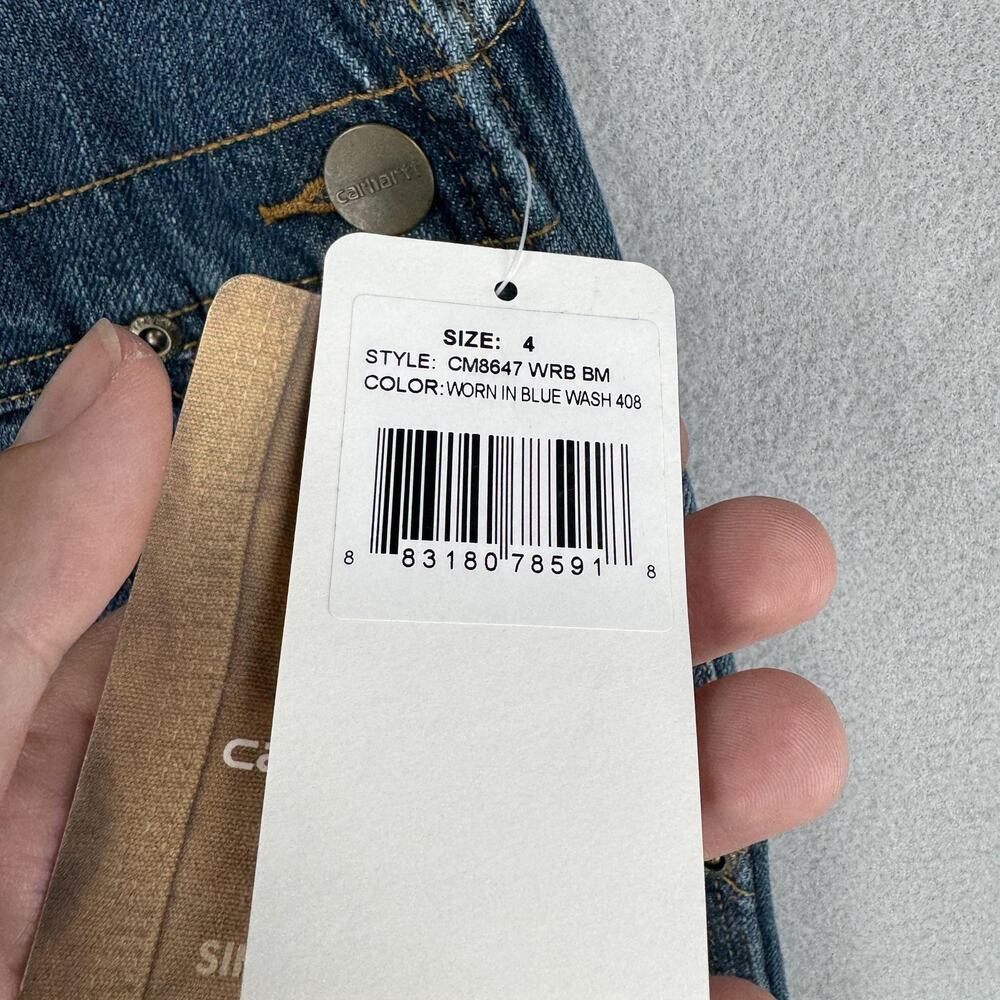 Carhartt Bib Overalls Kids 4 Blue Denim Original Fit Workwear Jeans Pockets - Picture 5 of 14